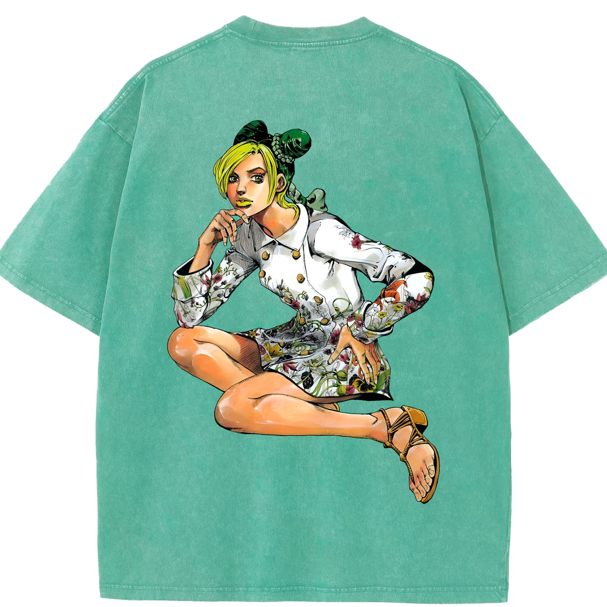 （画像用） "ジョジョの奇妙な冒険 くうじょう ジョリーン JoJo's Bizarre Adventure Jolyne Cujoh " 綿100% ヴィンテージ風 半袖Tシャツ（背面プリント）